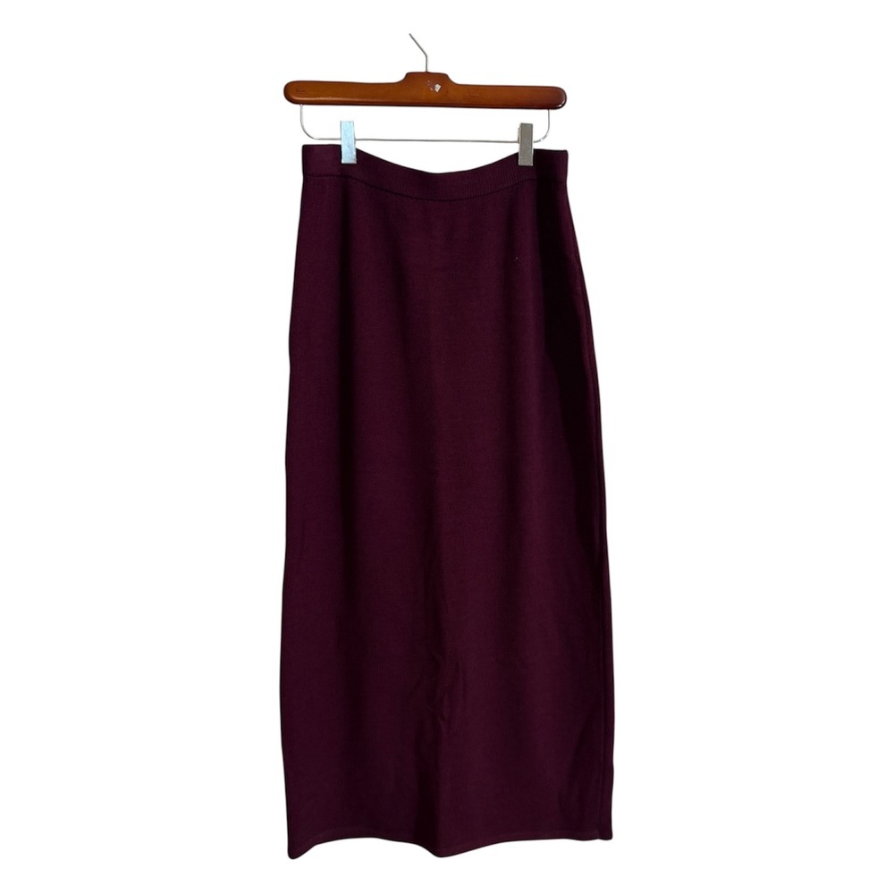 St John Collection Santana Knit Maxi Skirt Womens 6 Burgundy Slit Classic Career